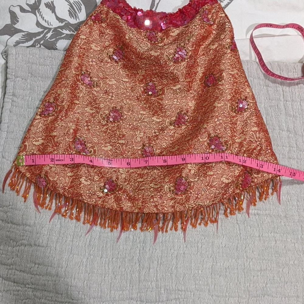 Embroidered & Beaded Fringe Evening Bag With Bamboo Handle